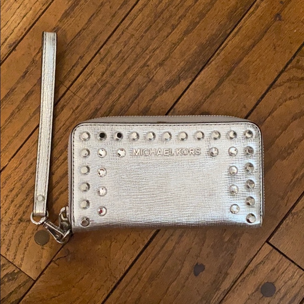 Silver MK wristlet